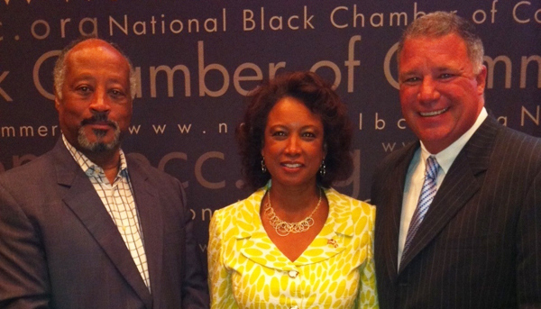 Jennifer hosts economic summit with Chamber President Harry Alford and Wayne Huinzenger Jr.