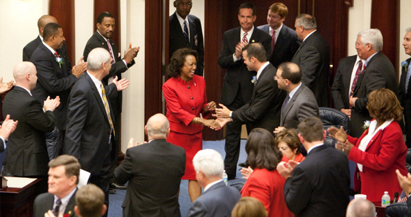 Jennifer gets greetings as she enters the Florida House of Representatives